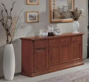 Credenza madia in legno massiccio bugnata arte povera noce 4 ante