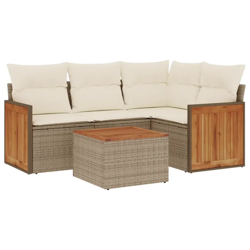 Set Divano da Giardino 5 pz con Cuscini Beige in Polyrattan