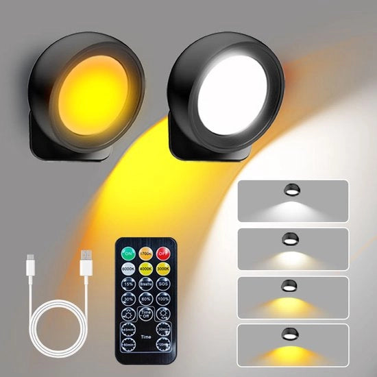 Lampada LED a LED luce - ricaricabile - lampada da parete - regolabile in 4 color temperature - luce notturna ultra luminosa e risparmiatrice di energia - lampada da parete per il letto - lampade da parete nere 2 pezzi