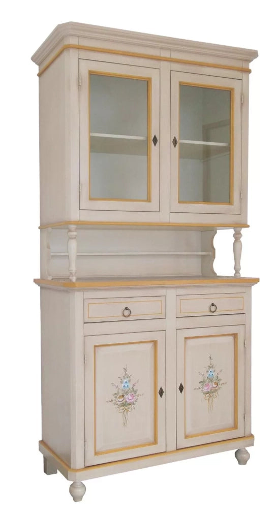 Cristalliera arte povera 2 porte avorio patinato con decori l.104 p.43 h.208 - Mobili 2G