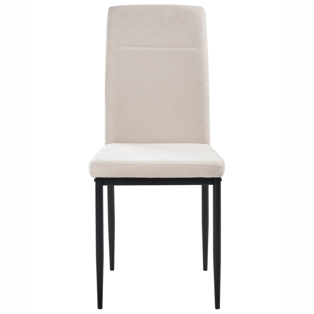 Set di 4 sedie da pranzo in tessuto, rivestimento beige chiaro gambe in ferro nero senza braccioli per sala da pranzo