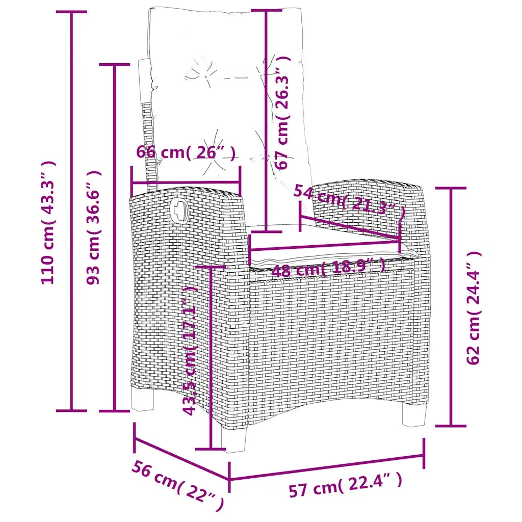 Set da Pranzo da Giardino 3 pz con Cuscini Nero in Polyrattan 3277385