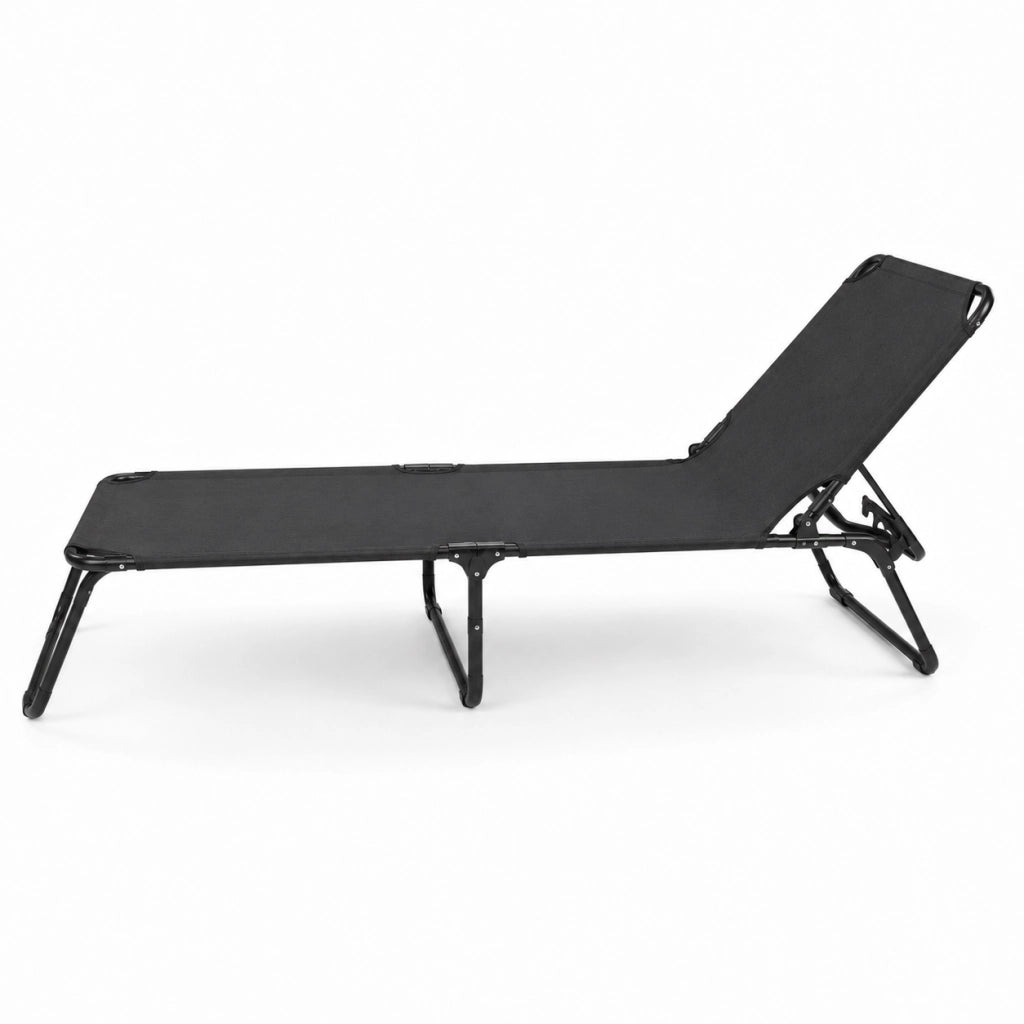 Lettino Sdraio Pieghevole Prendisole Con Schienale Reclinabile Regolabile Telaio In Metallo Nero Per Mare Piscina Giardino 187 x 53 x 24 Cm Nero