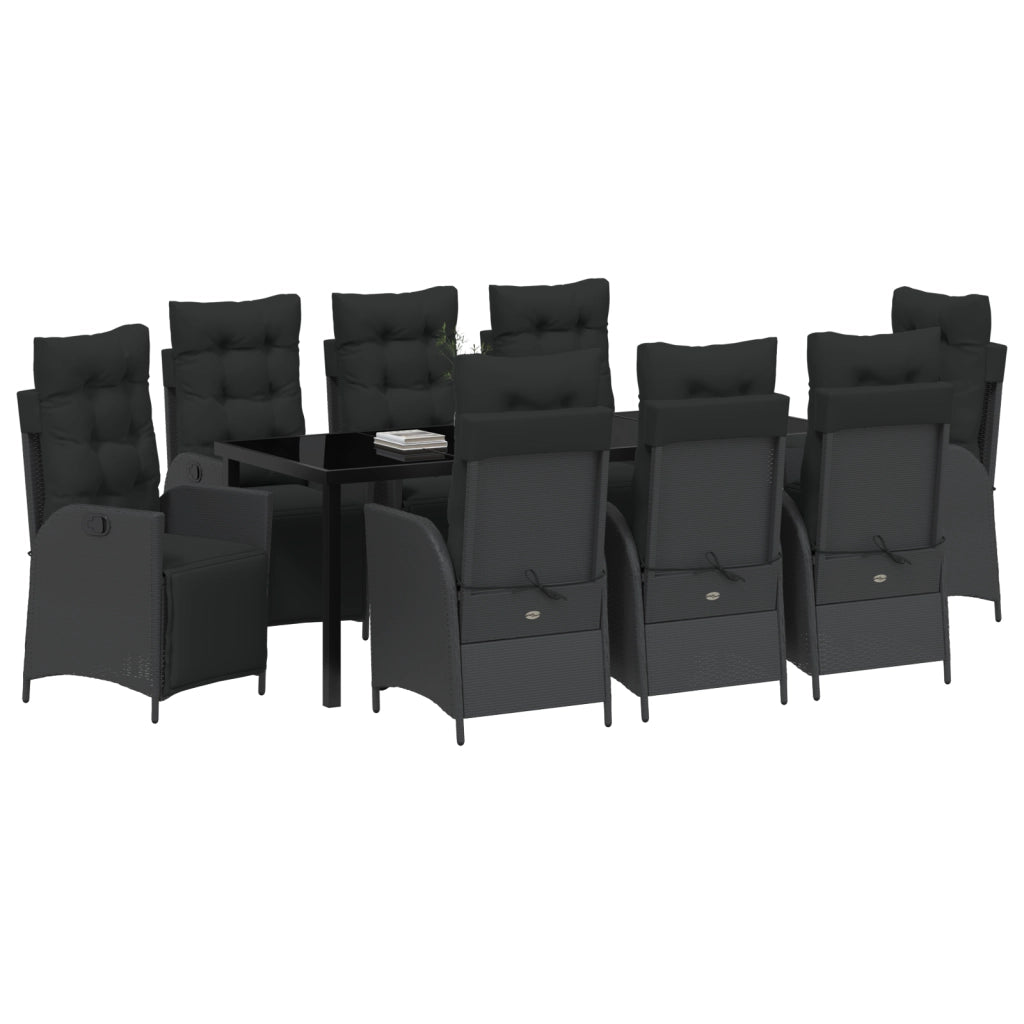 Set da Pranzo da Giardino 9 Pezzi Nero Polyrattan
