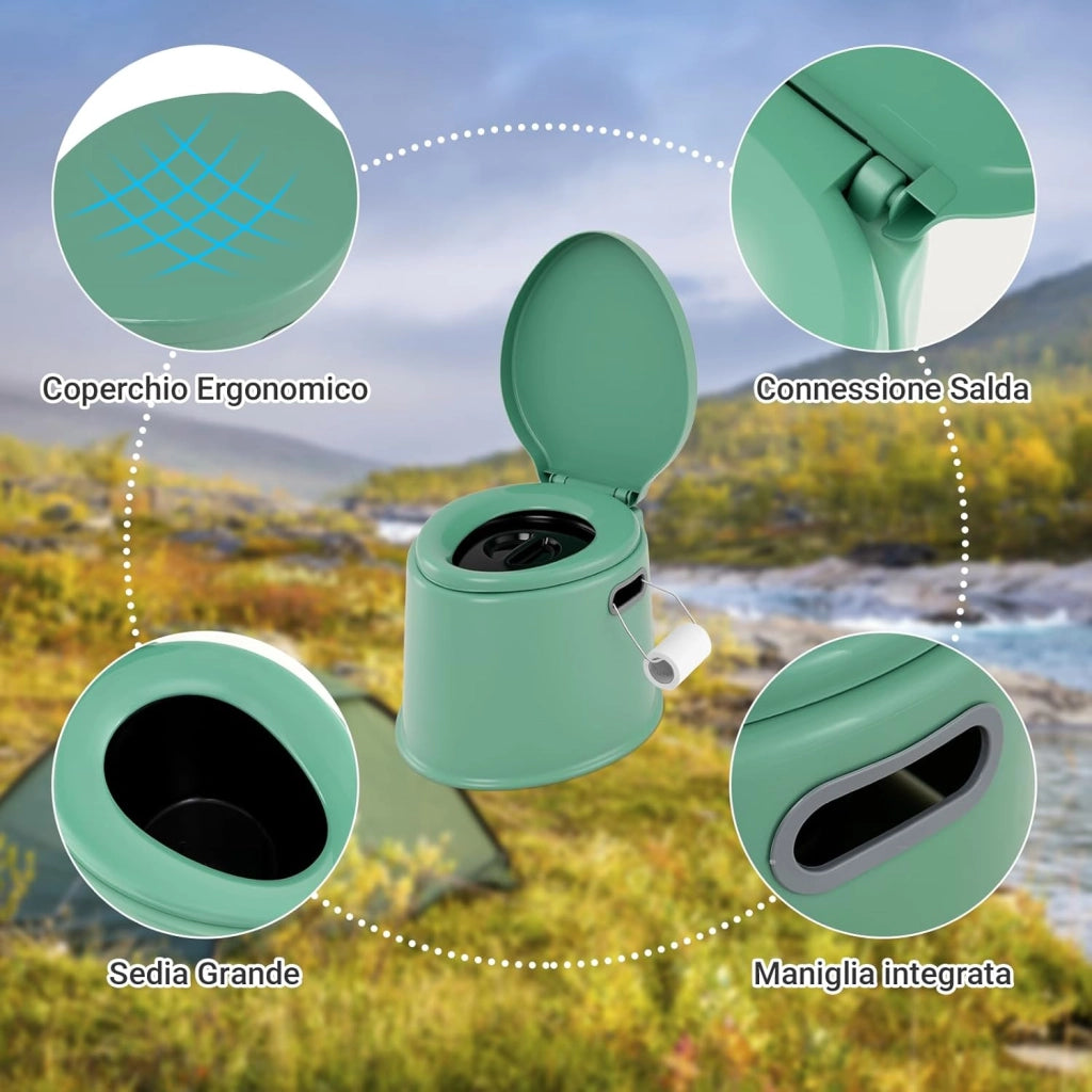 Toilette Portatile WC Chimico, WC da Viaggio Leggero con Secchio Interno Rimovibile,Water Portatile per Adulti e Anziani con Portarotolo, Supporto Carico 200 kg, 41 x 49 x 34 cm