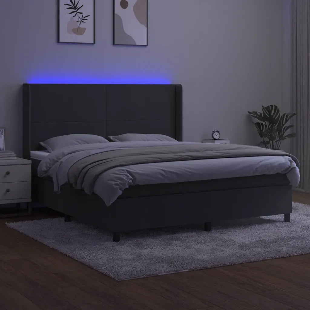 Letto a Molle con Materasso e LED Grigio Scuro 160x200 cm 3139452