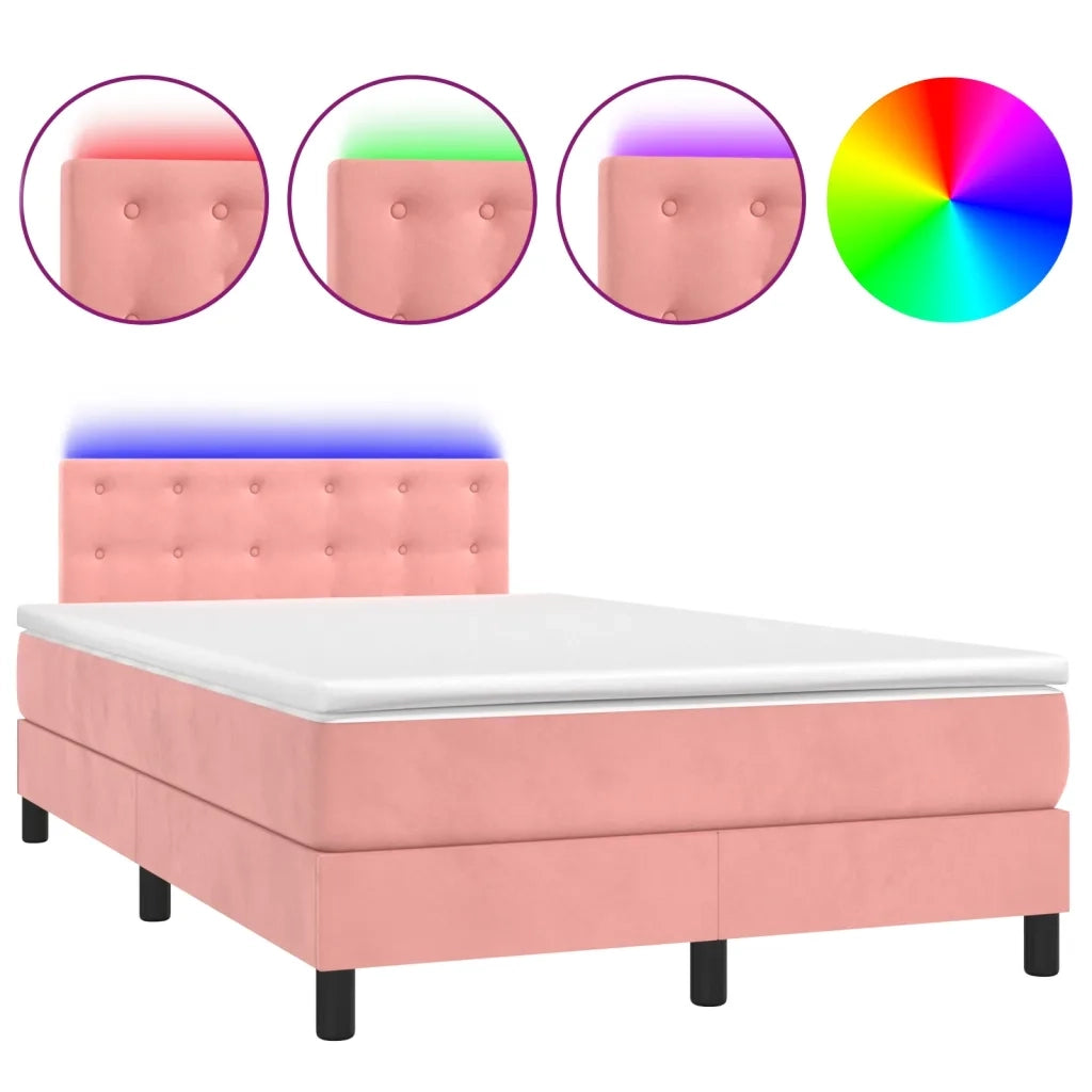 Letto a Molle con Materasso e LED Rosa 120x200 cm in Velluto