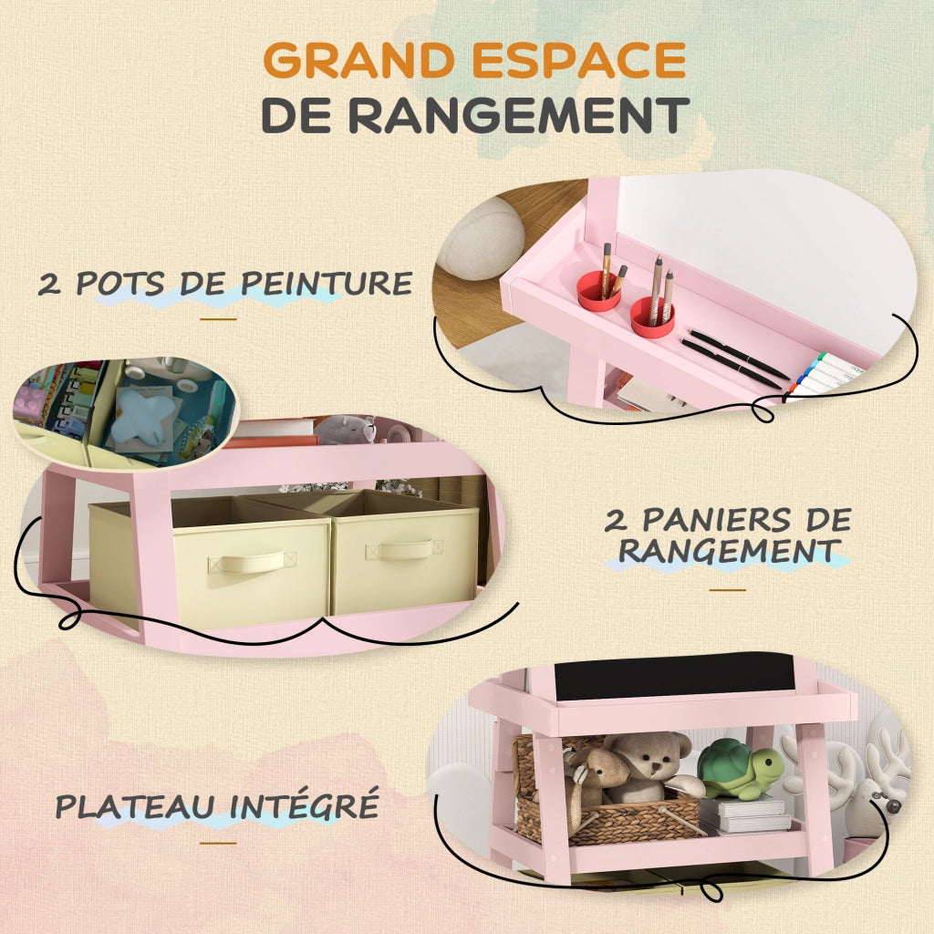 Tavolo da disegno bambini 3 in 1 con lavagna magnetica ¨C zephmum ¨C rosa