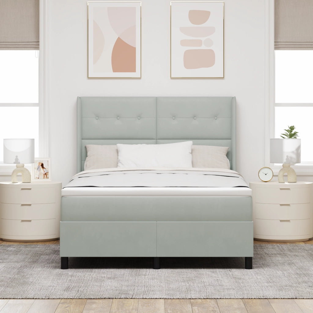 Letto Box Spring con Materasso Grigio Chiaro 160x200 cm Velluto