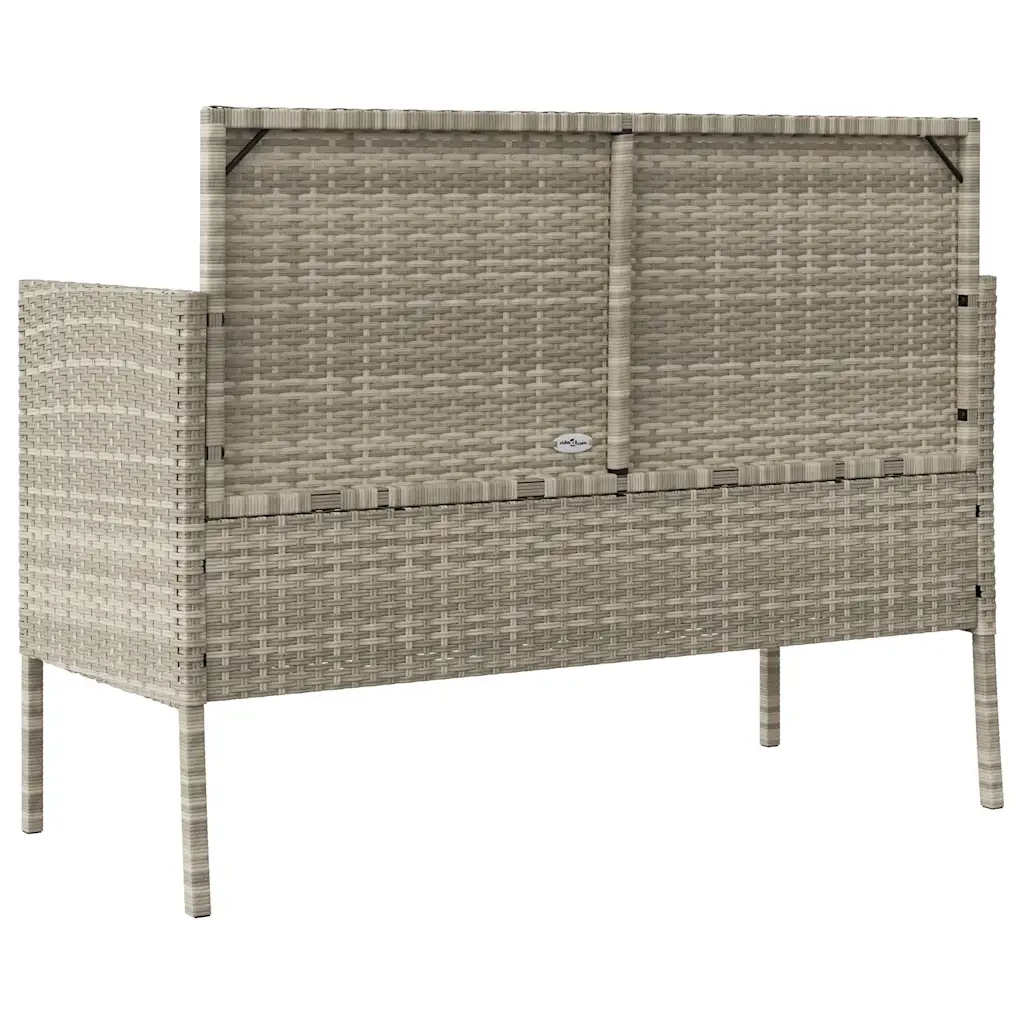 Panca da Giardino con Cuscini-Sgabello-Panca da esterno Grigio Chiaro in Polyrattan 834902