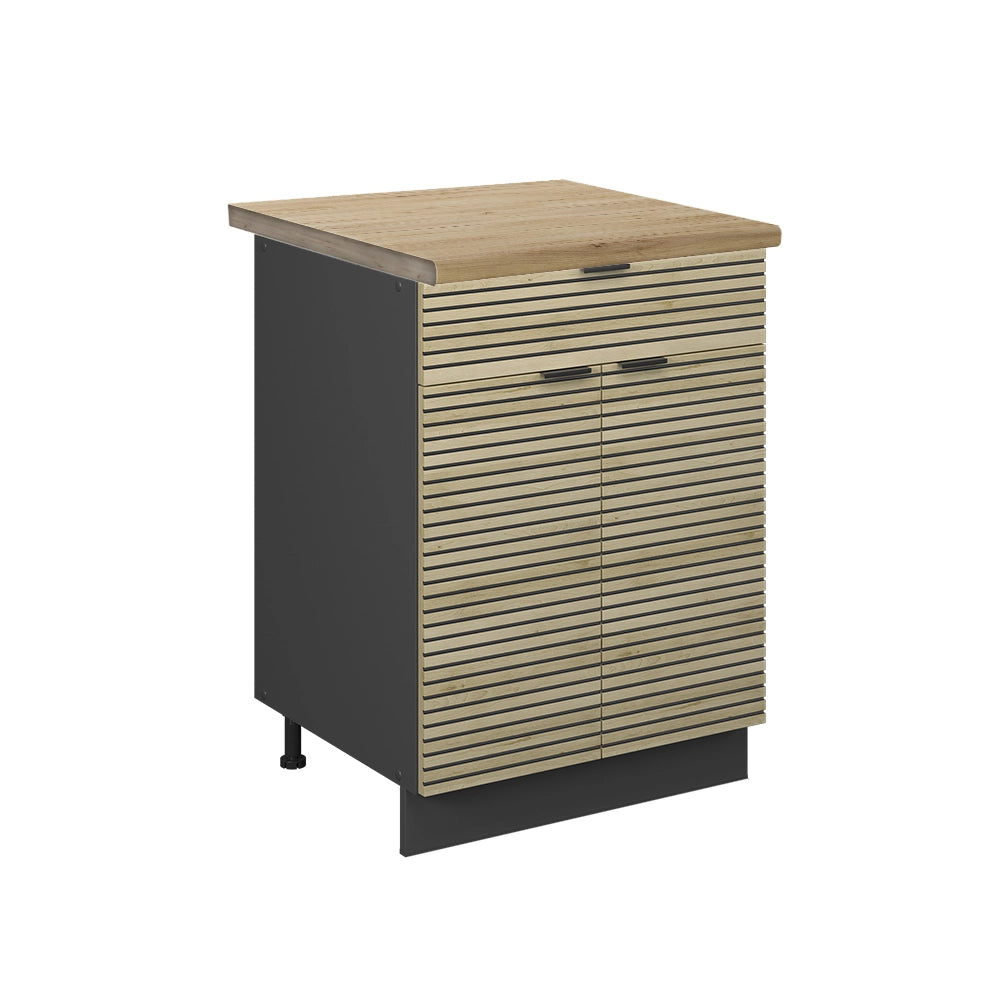 Mobiletto base per cucina Fame-Line Pannello in quercia/Antracite 60 cm con cassetto, PL Rovere Vicco