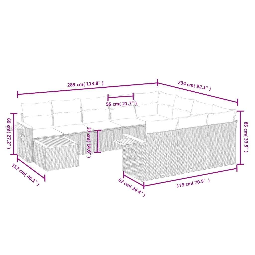 Set Divani da Giardino 11 pz con Cuscini in Polyrattan Nero 3227204