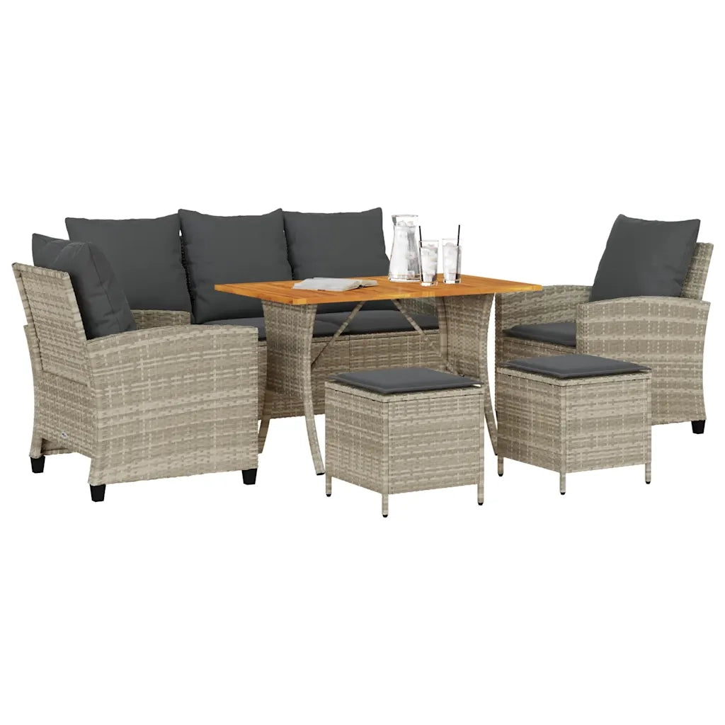 Set Divano da Giardino 6pz con Cuscini Grigio Chiaro Polyrattan