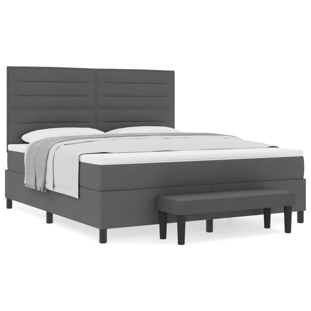 Letto Box Spring e Materasso & Panca Grigio Scuro 180x200 cm Tessuto