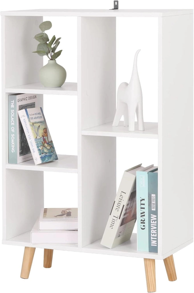 Libreria da Parete con 5 Vani Portaoggetti a Giorno, Scaffale Moderno Autoportante Salvaspazio per Soggiorno, Camera da Letto, Ufficio, Bianco, 60x95x30cm, SK011ws