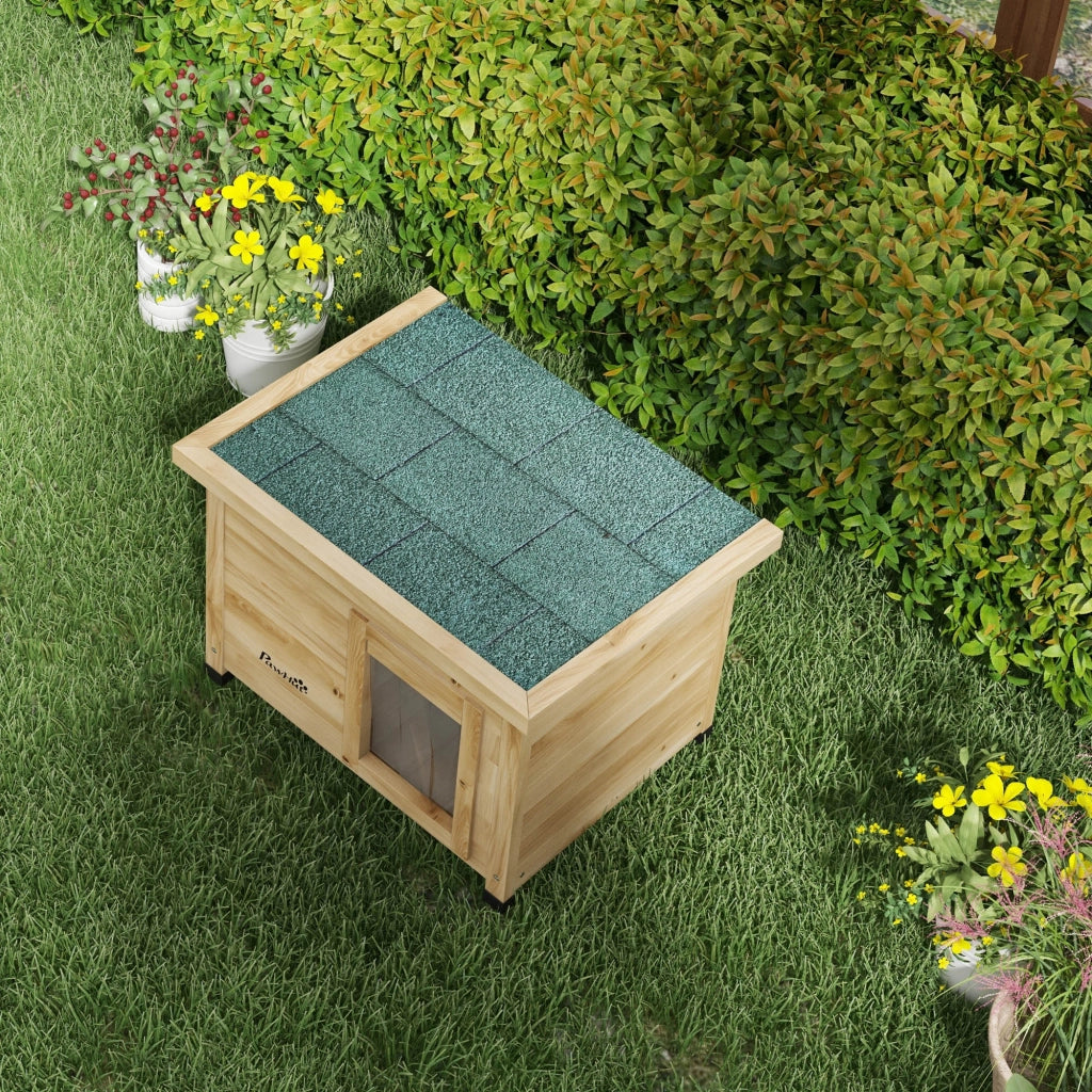 Casetta per Gatti Esterno Legno Sollevata Tetto Catrame Finestra ¨C zephmum ¨C Giallo 57x45x43 cm