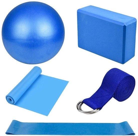 Kit di Avvio Yoga 5 pezzi con Blocchi, Cintura e Pallone per Casa e Palestra