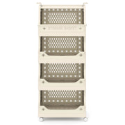 Cestino per bucato 5 piani carrello impilabile in plastica, Cestino per bucato organizzatore aperto per lavanderia Beige-Cesti del bucato