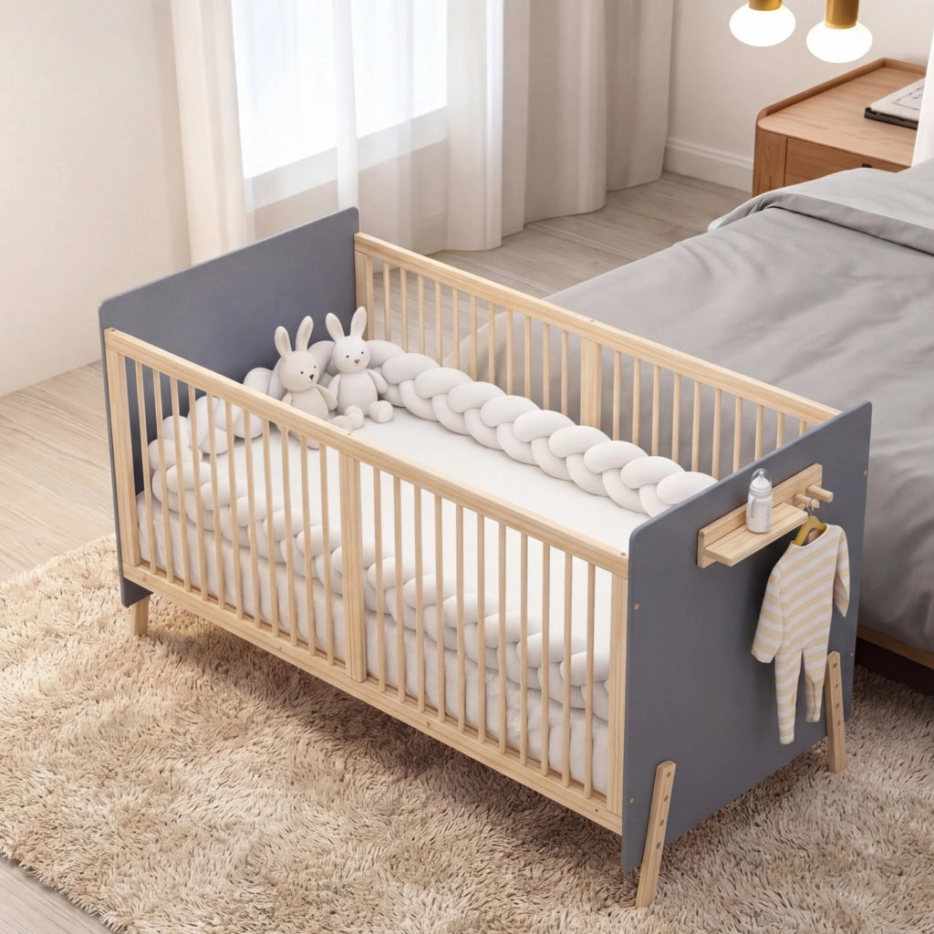 Lettino in legno massello 140x70x86 3 altezze blu-grigio usabile come divano senza materasso