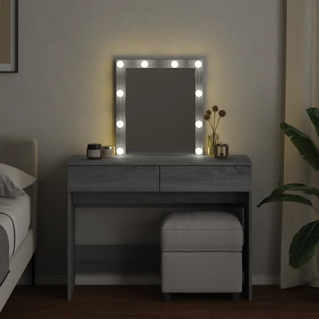 Toeletta | Tavolo da Trucco con LED Grigio Sonoma 100x40x130 cm