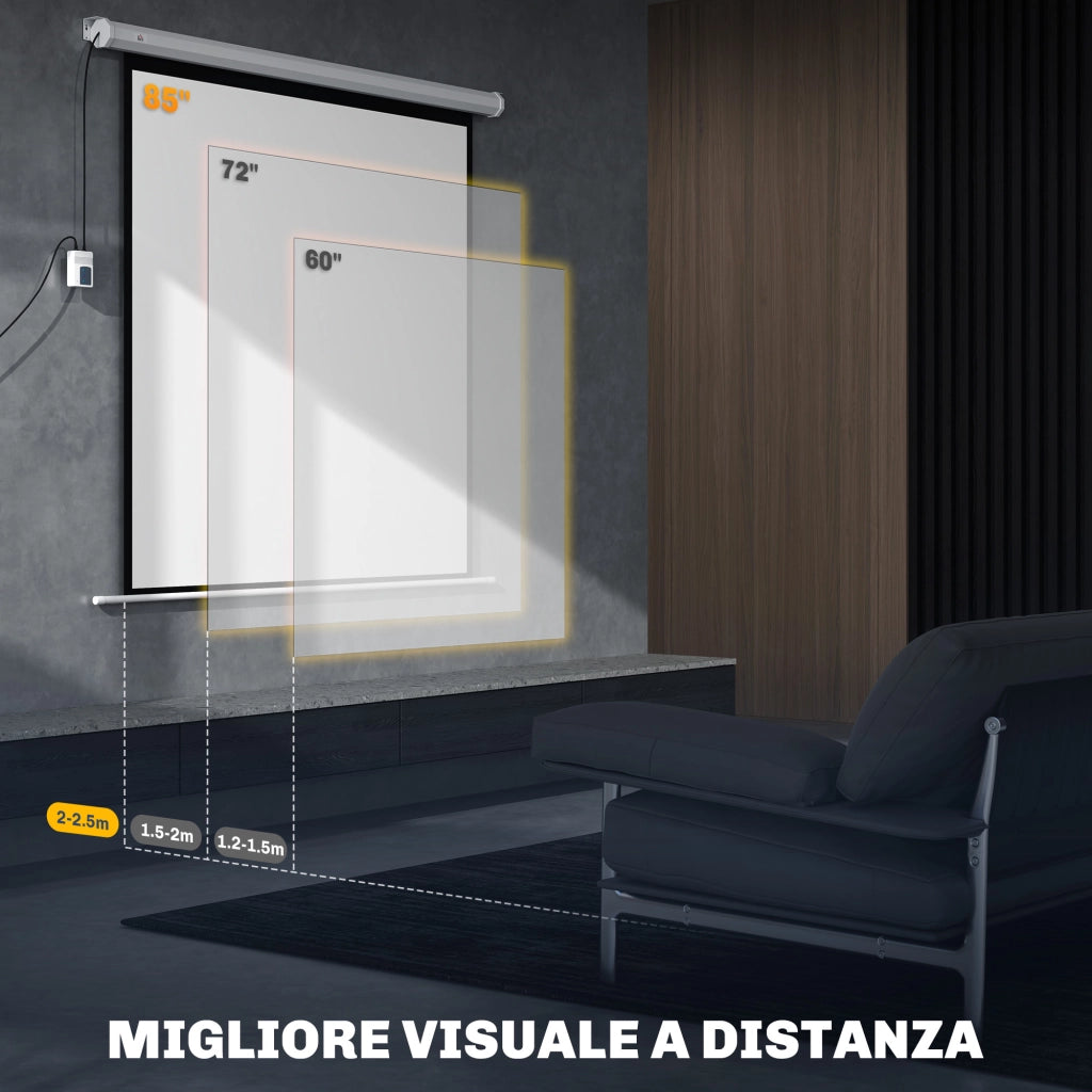 Telo Proiettore Motorizzato da 85" con Telecomando, in Plastica e Metallo, 176.5x8x176.5 cm, Bianco
