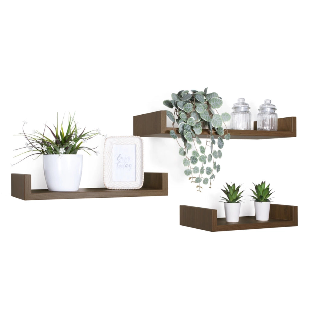 Set di 3 Mensole da Muro Modello CALAMITA MAXI, Mensole Muro Design, Mensola da Parete. Misure 60x8 p23.7 cm, 50x8 p23.7 cm e 40x8 p23.7 cm. Finitura   ROV. TABACCO - MADE IN ITALY
