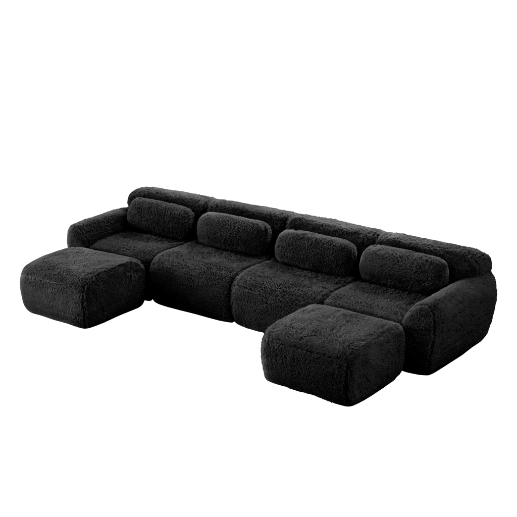Divano modulare angolare a U con cuscini ¨C Xylo ¨C Tessuto plush, Nero
