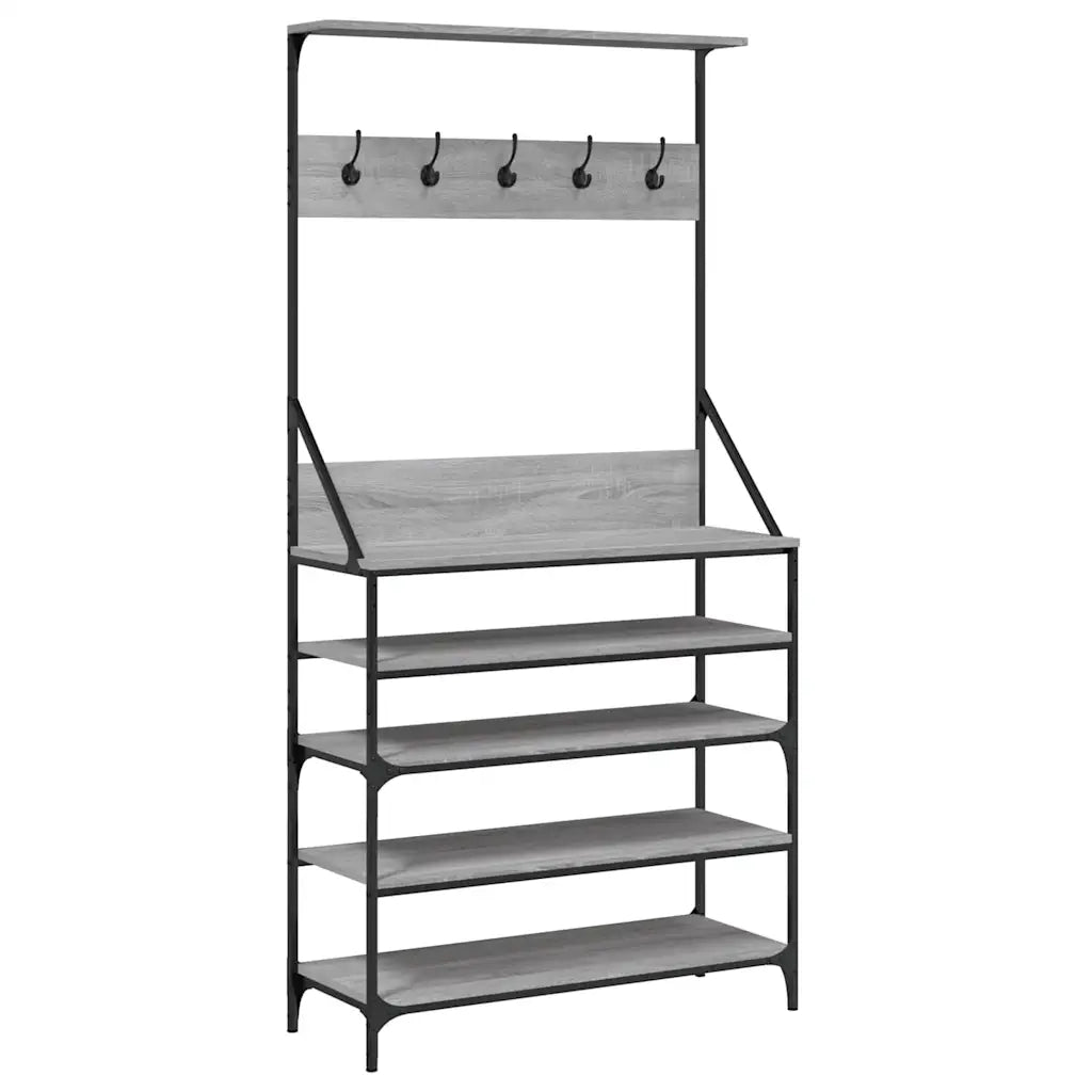 Appendiabiti con Porta Scarpe-Scarpiera con Appendiabiti Grigio Sonoma 90x34x184 cm