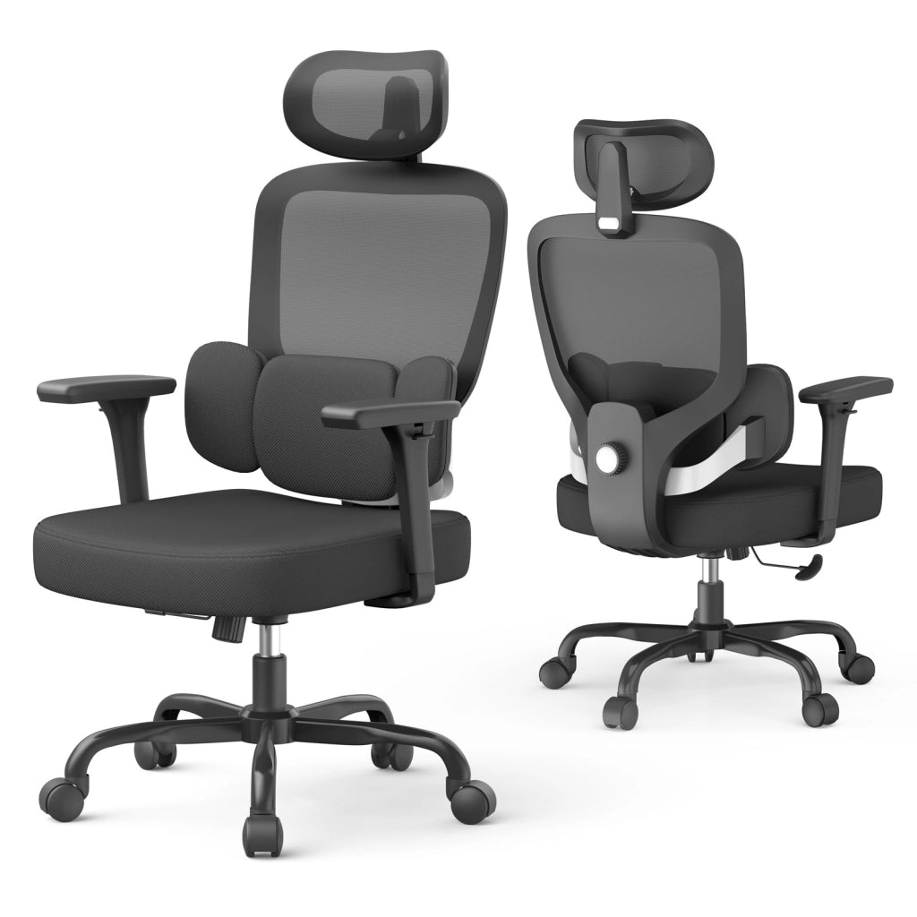 Sedia da ufficio ergonomica con supporto lombare regolabile, braccioli ribaltabili, base girevole per il gaming e portata massima di 150 kg.