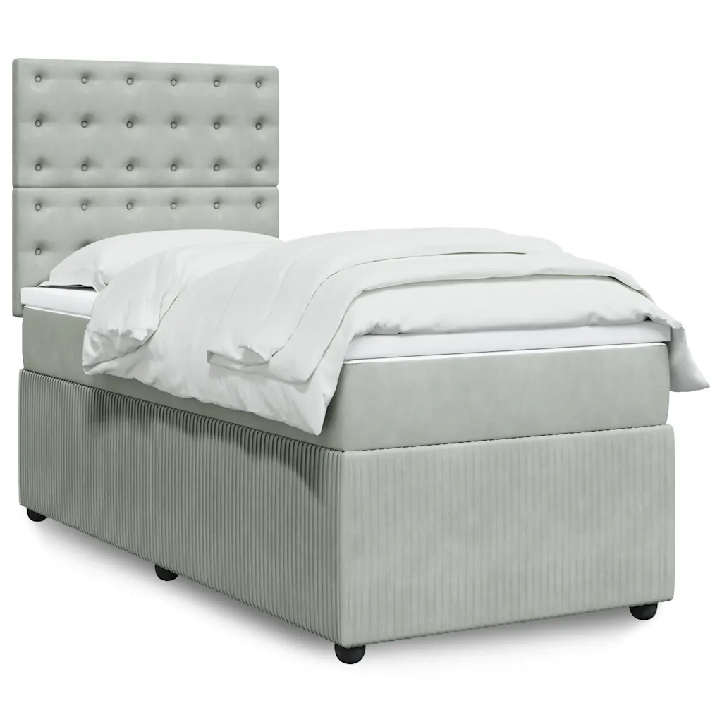 Giroletto a Molle con Materasso Grigio Chiaro 90x190 cm Velluto