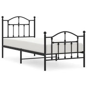 Letto singolo | Letto per adulti | Giroletto con Testiera e Pediera Metallo Nero 90x190 cm