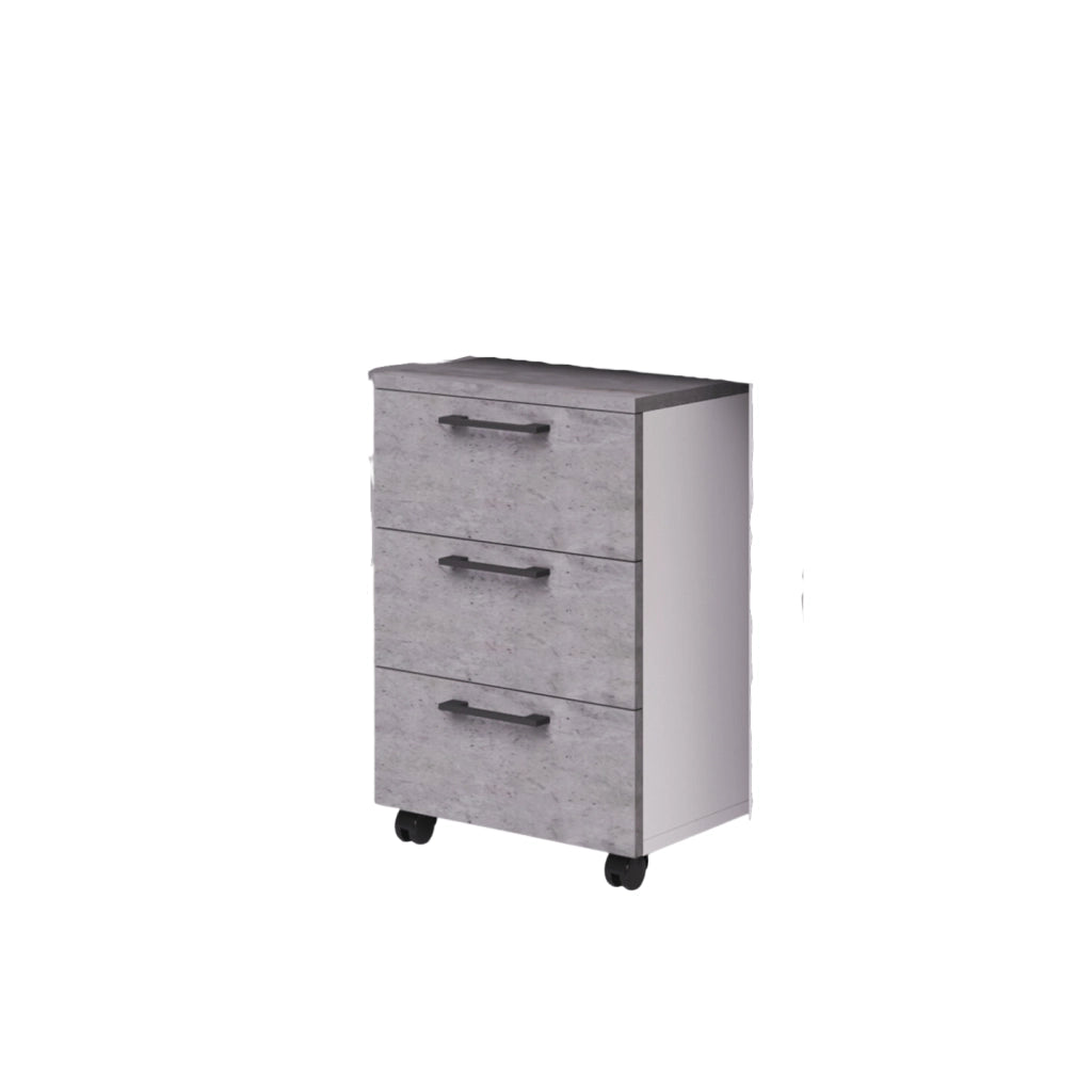 Cassettiera tre cassetti da ufficio con ruote e serratura colore Cemento H40x58x55cm