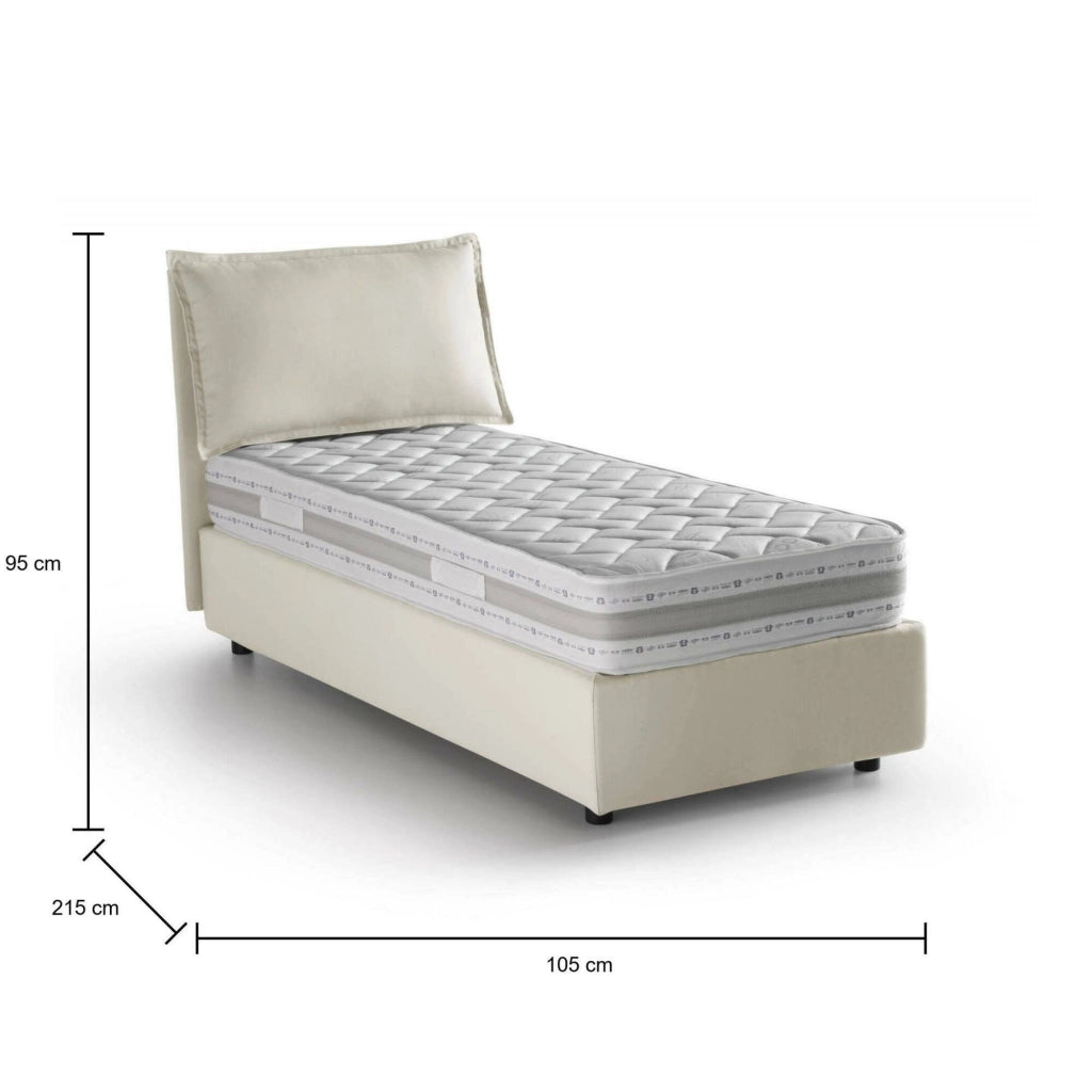 Letto singolo Arzon, Letto contenitore con rivestimento in tessuto, Made in Italy, Apertura frontale, con materasso cm 90x200 incluso, Beige