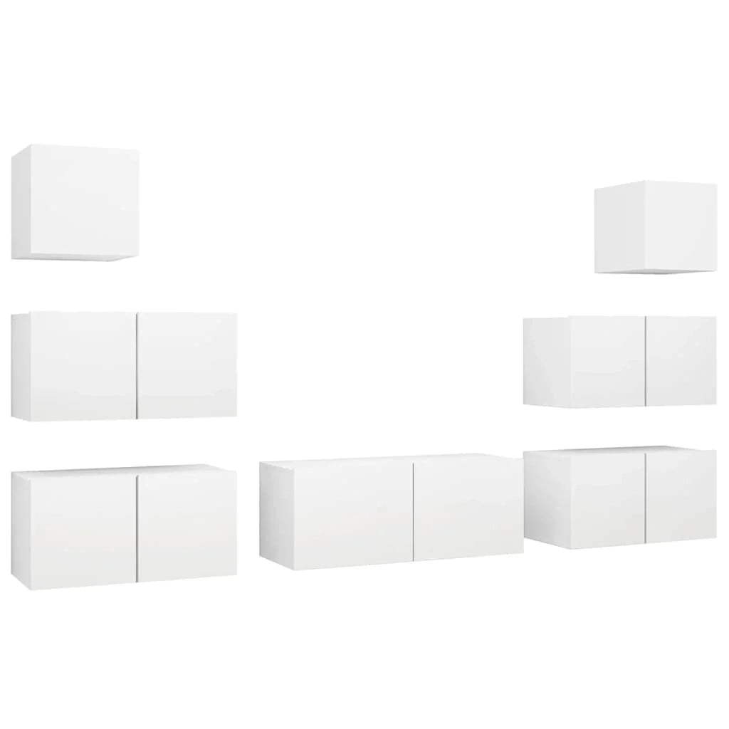 Set di mobili da 7 pezzi tra cui armadio credenza mobile TV televisore per soggiorno camera da letto salotto legno ingegnerizzato bianco 02_0025149