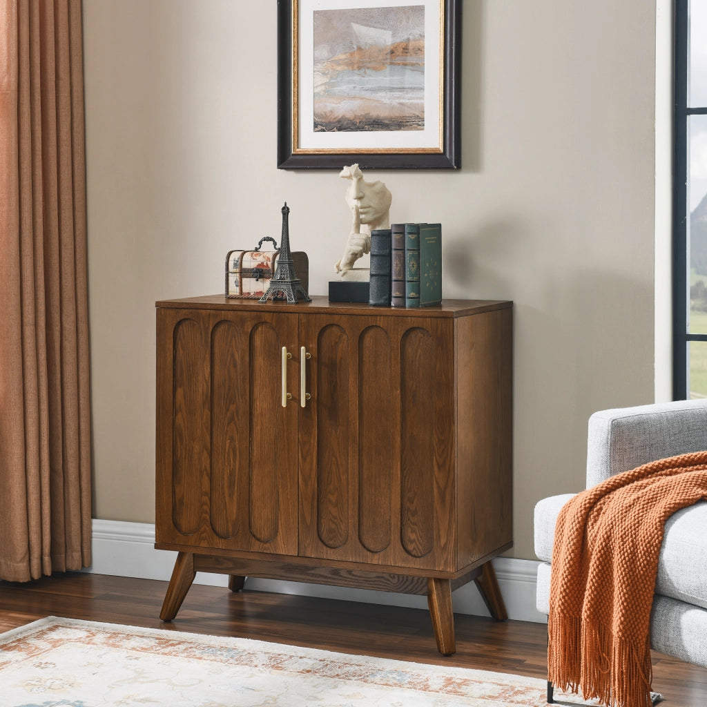 Credenza con ripiani regolabili in MDF e legno noce