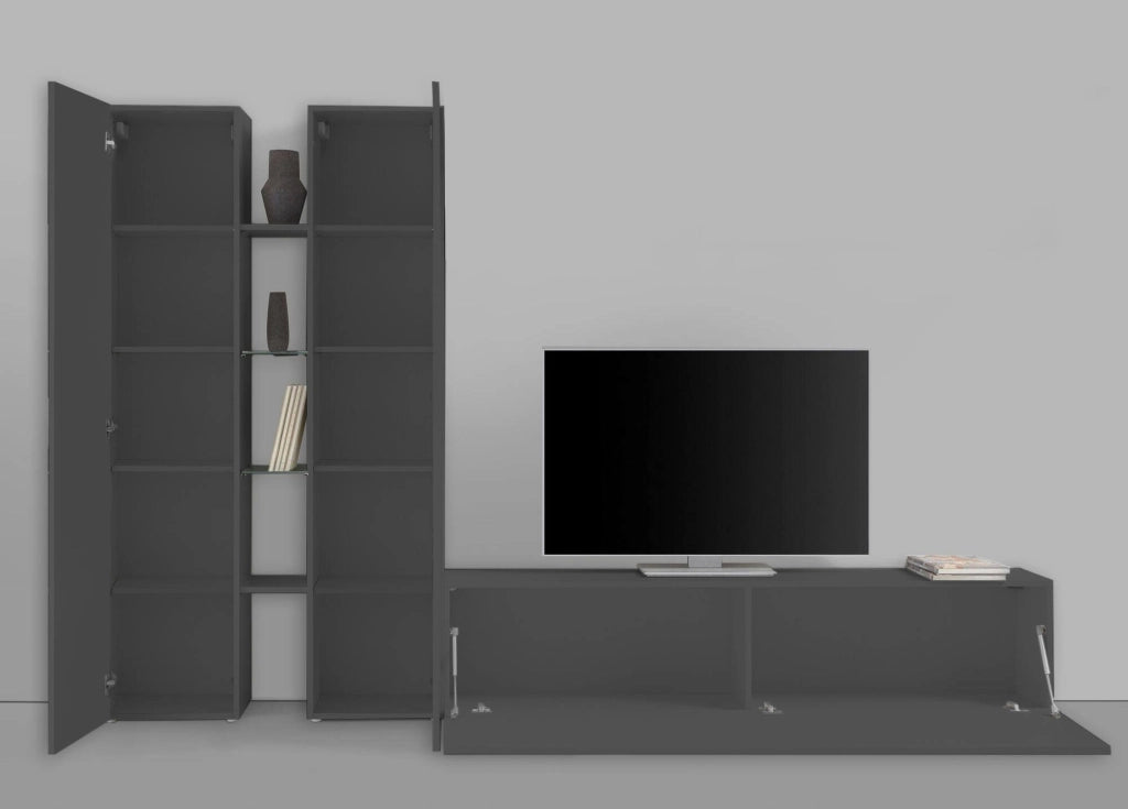 Fabiano, Parete Attrezzata 12 Ripiani Made in Italy, 30x280x180h cm Nero Antracite