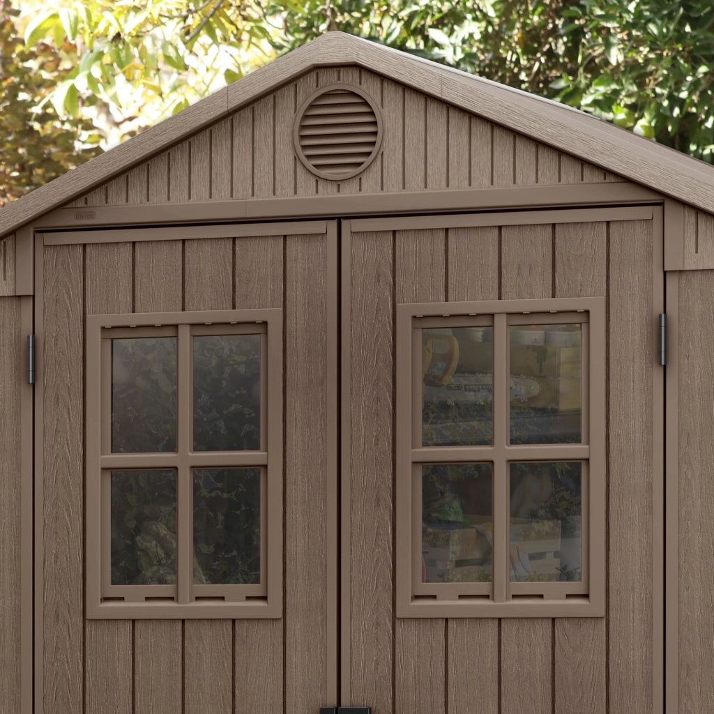 Darwin 6x8 - Casetta da Giardino 190x221x 244 cm 2 Ante per deposito attrezzi finitura effetto legno Evotech+ in Resina Marrone
