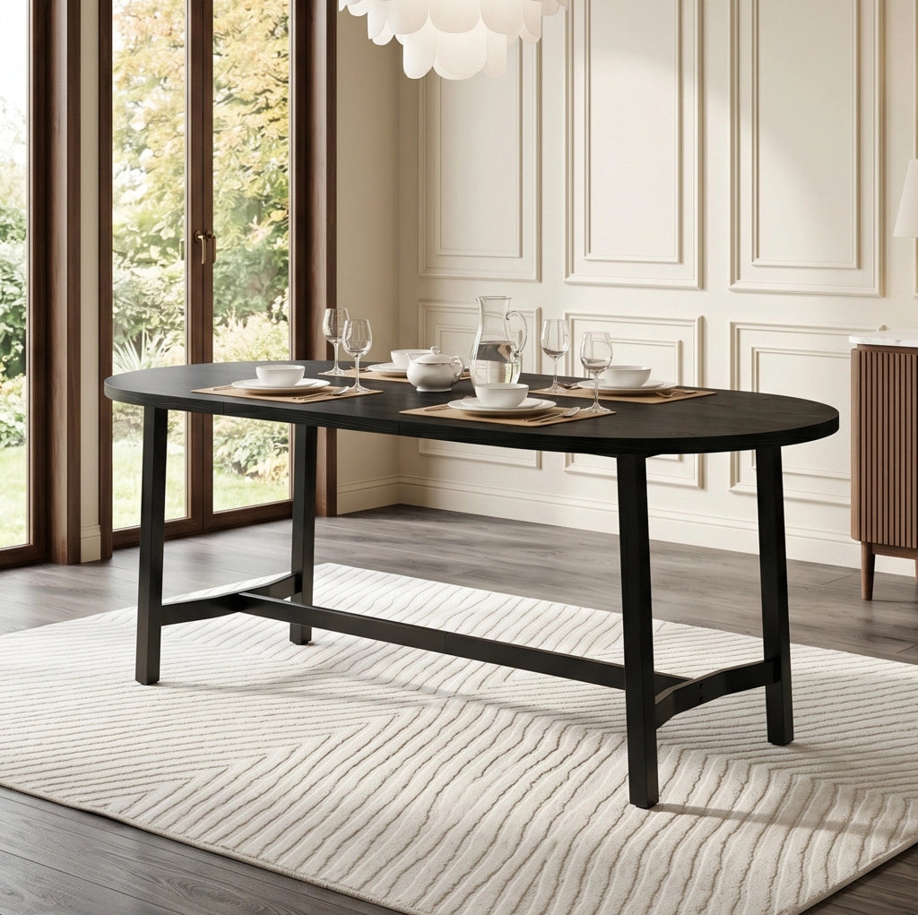 Tavolo da pranzo nero 180×80 cm in MDF e ferro per 6–8 persone