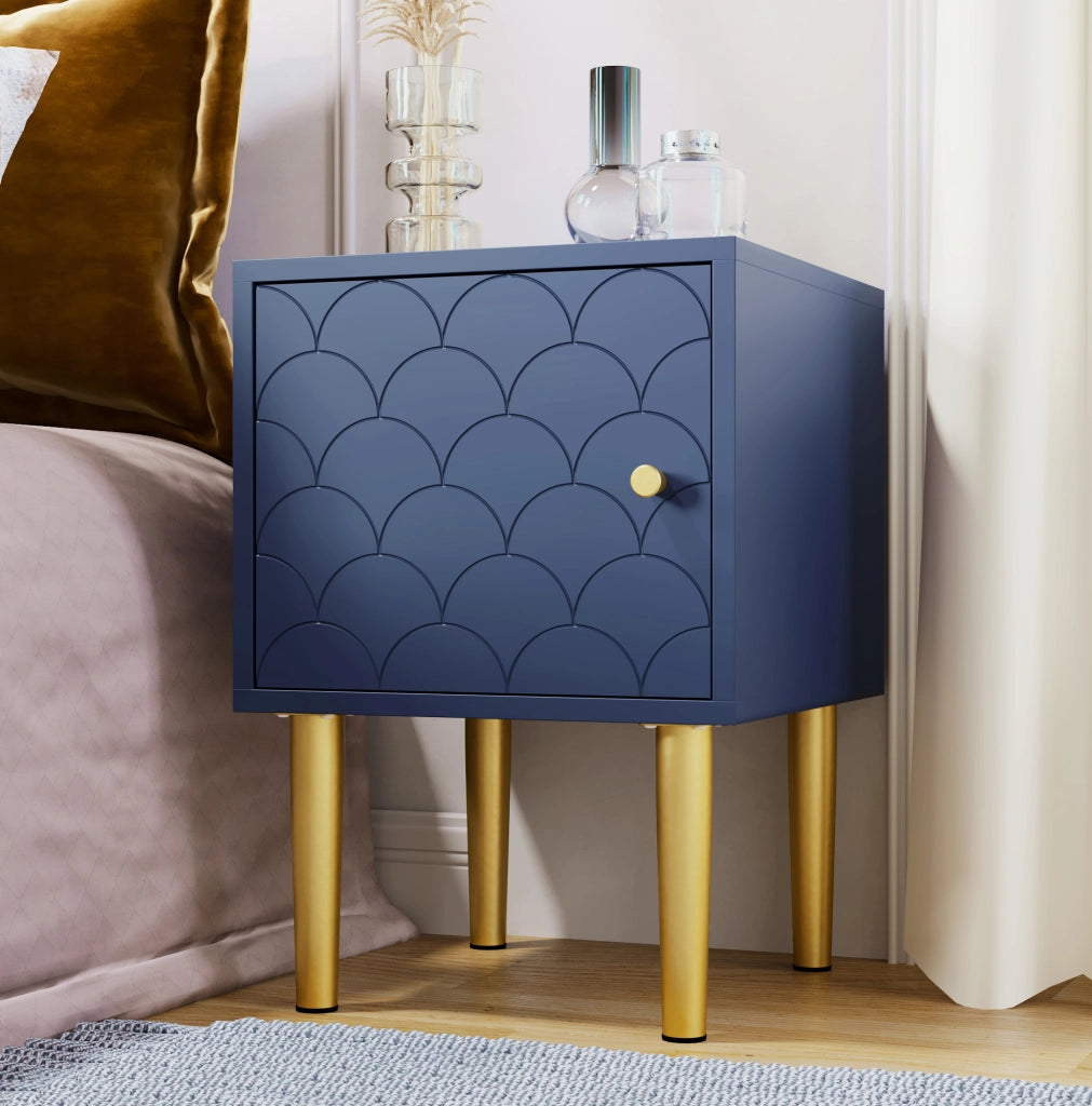 Comodino 35x35x51 cm blu navy in legno e metallo per camera