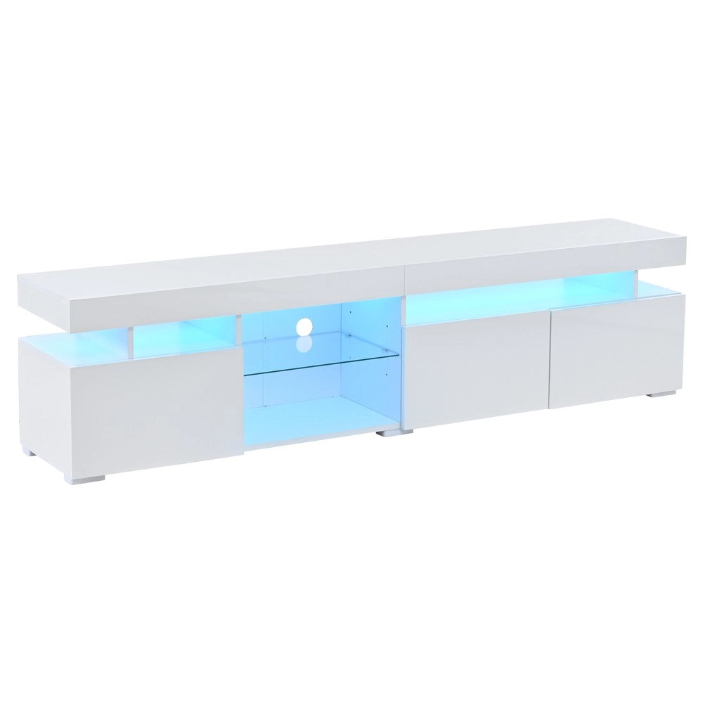 Mobile TV grande 180x35x45 cm - Zephmum- 3 ante, ripiani in vetro temperato regolabili, bianco