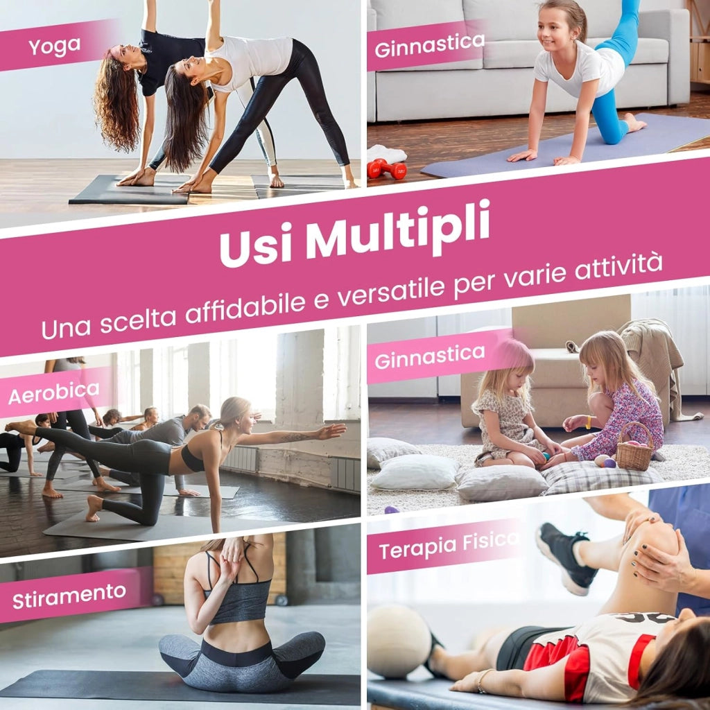Tappetino per Ginnastica Pieghevole a 4 Pannelli con Maniglie, 300 x 117 x 5 CM, Tappetino in Ecopelle con Chiusure a Strappo per Ginnastica, Yoga, Stretching & Capriole（Rosa)