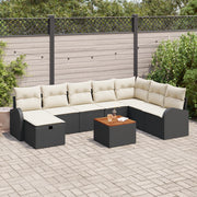 Set di divani da giardino a 9 pezzi con cuscini in rattan poliestere nero