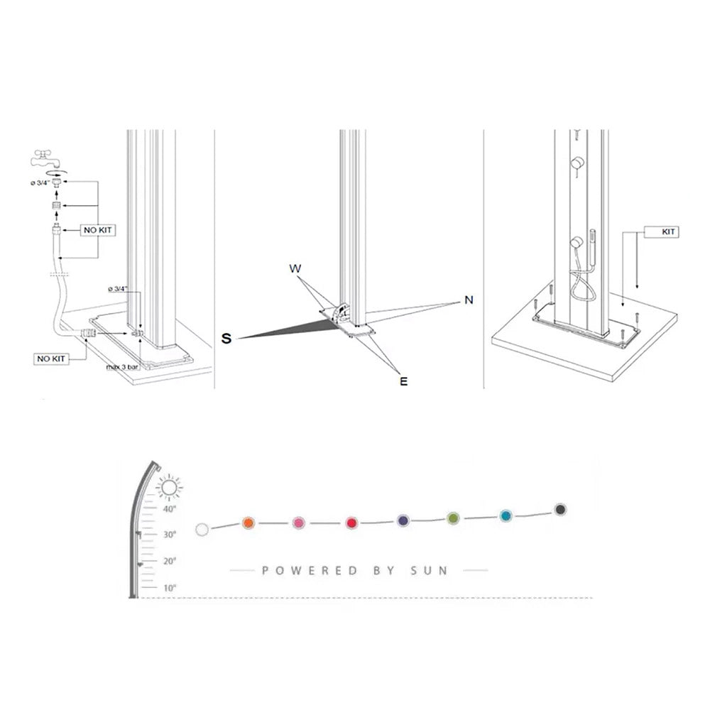 Doccia Solare da Esterno Giardino 30L Miscelatore Arkema Spring Fascia Inox Bianco Crema