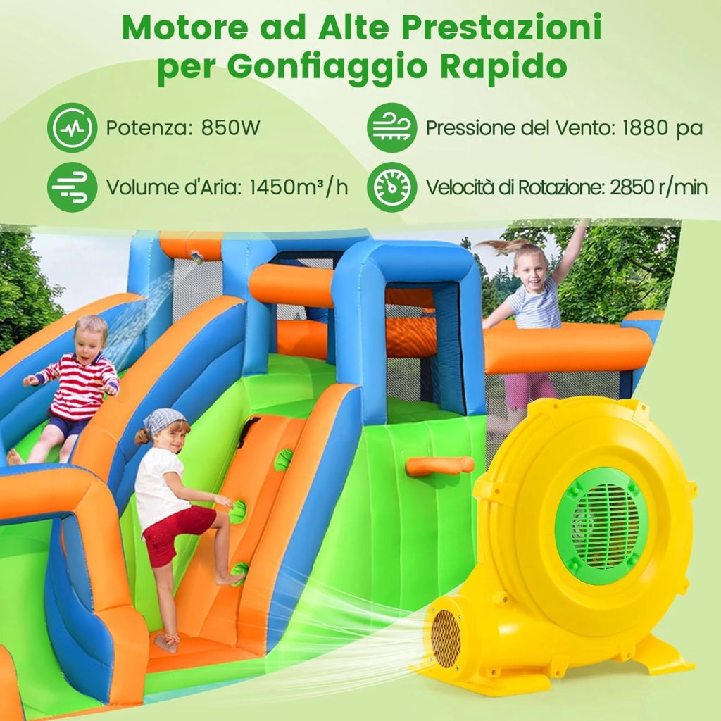 Ventilatore di Aria del Castello Gonfiabile, Soffiatore per Giochi Gonfiabili con Cavo di Alimentazione, Picchetti da Terreno, per Castello Gonfiabile, Scivolo Acquatico, 850W
