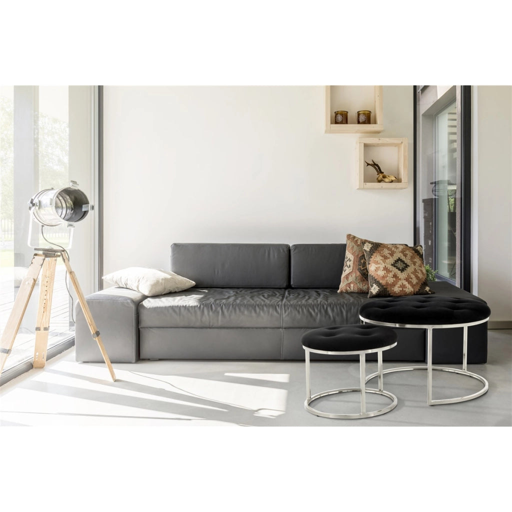 Set di 2 pouf Becky neri con base argento