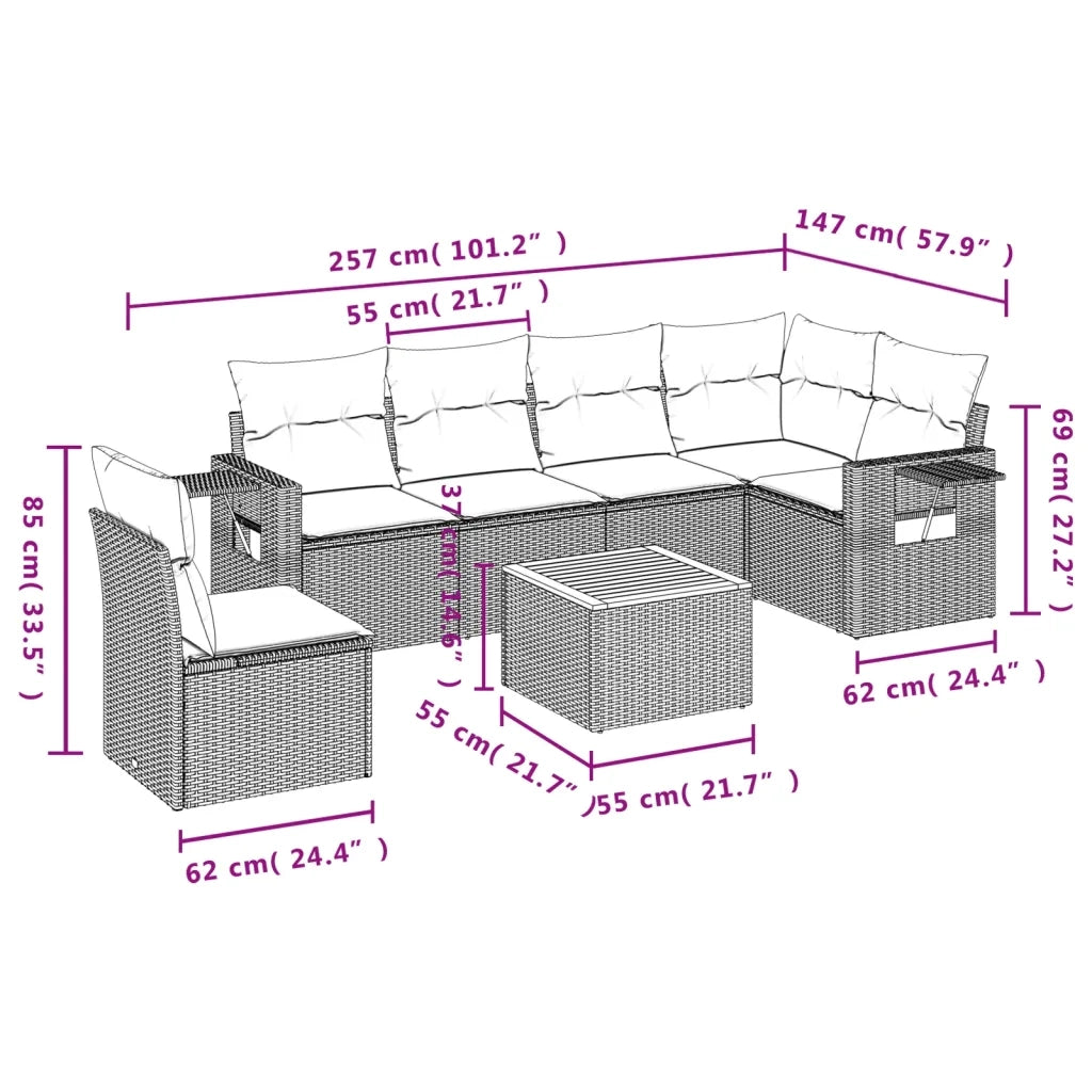 Set Divano da Giardino 7 pz con Cuscini Beige Misto Polyrattan 3256920