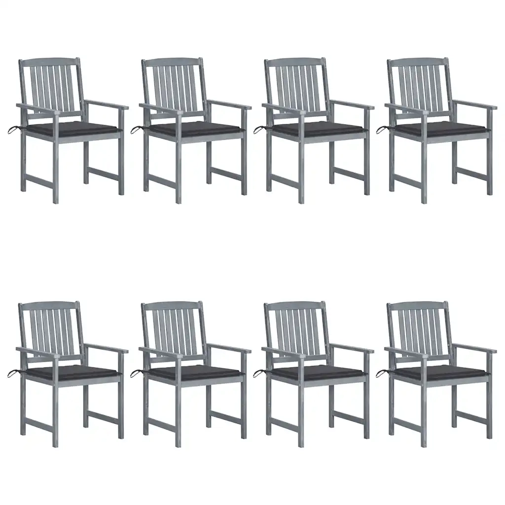 Sedie da Giardino con Cuscini 8 pz in Massello di Acacia Grigie cod mxl 23648