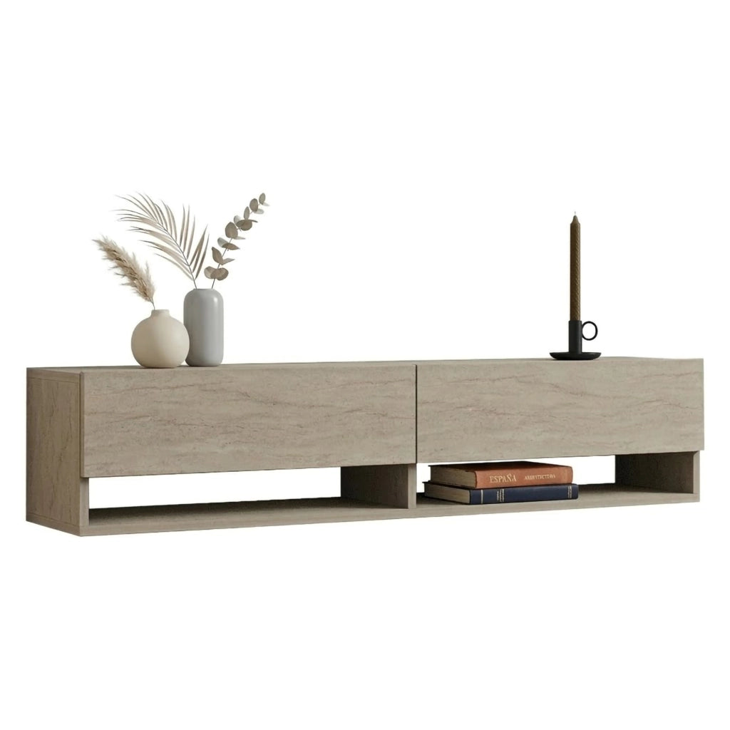 Olmi, Mobile Porta tv 2 Ripiani, 141x30x31h cm Beige Marmo