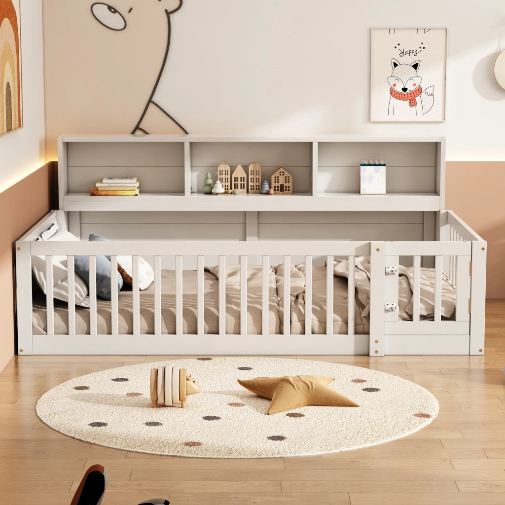 LETTO con sponde e vani laterali 90x200 cm in pino e MDF bianco