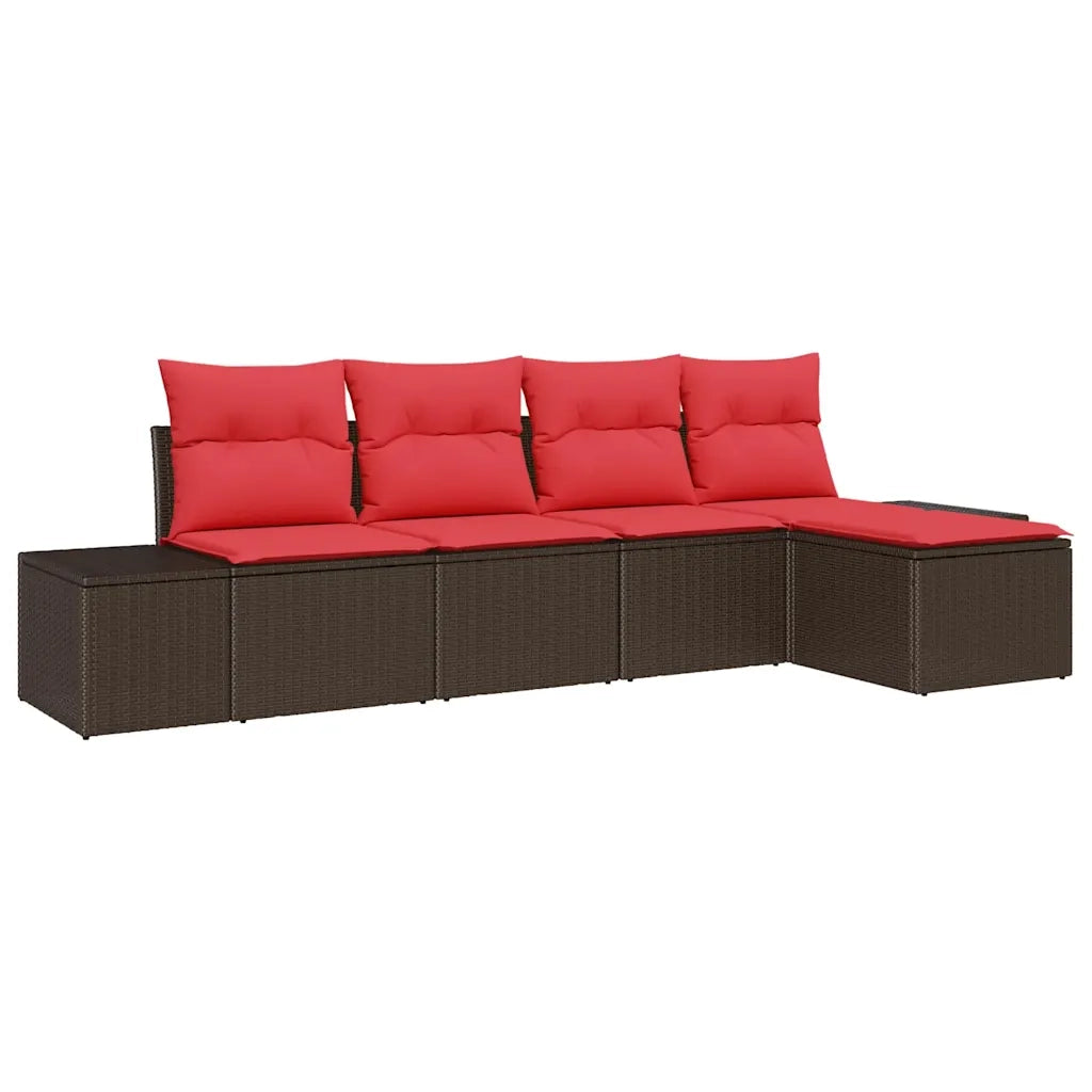 Set Divano da Giardino con cuscino 5 pcs Marrone polyrattan
